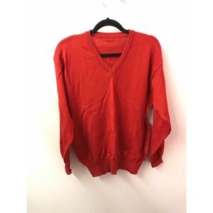 Men's Sweater L Red 100% Wool V Neck Long Sleeve Euc Lkn